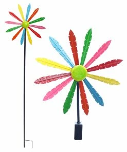 Alpine Multi-Color Metal Windmill with Stake and Fence Topper JUM118 - Wind Chimes