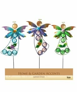 Alpine Assorted Metal Angel with Glass Beads Garden Stakes QEL398A - Garden Accessories