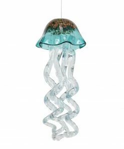 Alpine Handmade Exotic Hanging Turquoise Glass Jellyfish Windchimes HTO122TUR - Wind Chimes