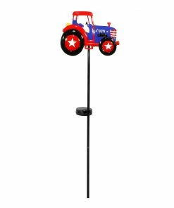 Alpine Solar Patriotic Tractor Stake - SUG344BB-201 - Garden Accessories