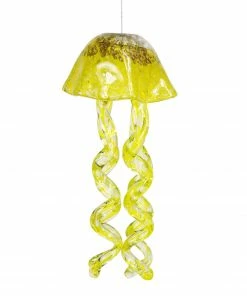 Alpine Handmade Exotic Hanging Yellow Glass Jellyfish Windchimes HTO122YL - Wind Chimes