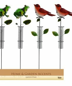 Alpine Assorted Frog and Cardinal Stake with Rain Gauge LJJ190A - Garden Accessories