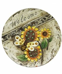 Alpine 11 inch Welcome Bee and Sunflower Stepping Stone WGG186BB - Garden Accessories