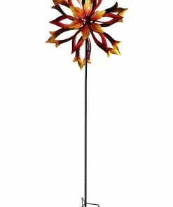 Alpine Dual Spinning Flame Kinetic Garden Stake KPP426 - Wind Chimes