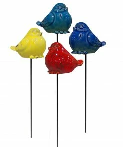 Alpine Assorted Ceramic Bird Stakes WQA610ABB - Garden Accessories