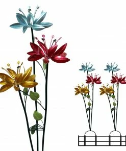 Alpine Blossoming Lily Floral Trio Spinner Garden Stake BVF238 - Garden Accessories