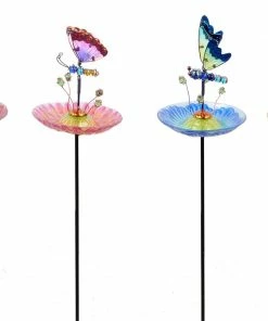 Alpine Assorted Insect Flower Birdbath Garden Stakes KPP496A - Garden Accessories