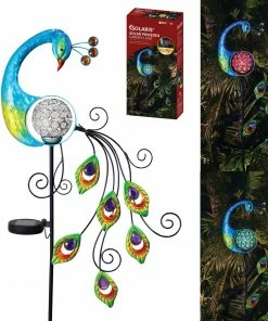 Assorted Alpine Solar Peacock with Color Changing LED Stake SKY116SLR-CC