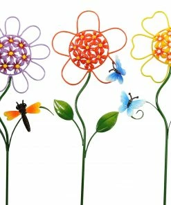 Alpine Assorted Metal Sunflower Garden Stakes QEL208A - Garden Accessories