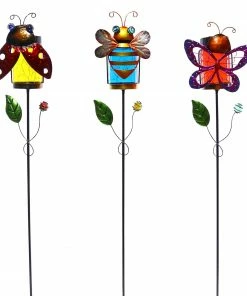 Alpine Assorted Solar Insect Jar Garden Stakes LJJ410A