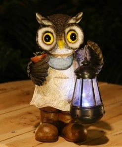 Assorted Alpine Solar Owl Holding Pot with LED Lantern SLL1358SLR