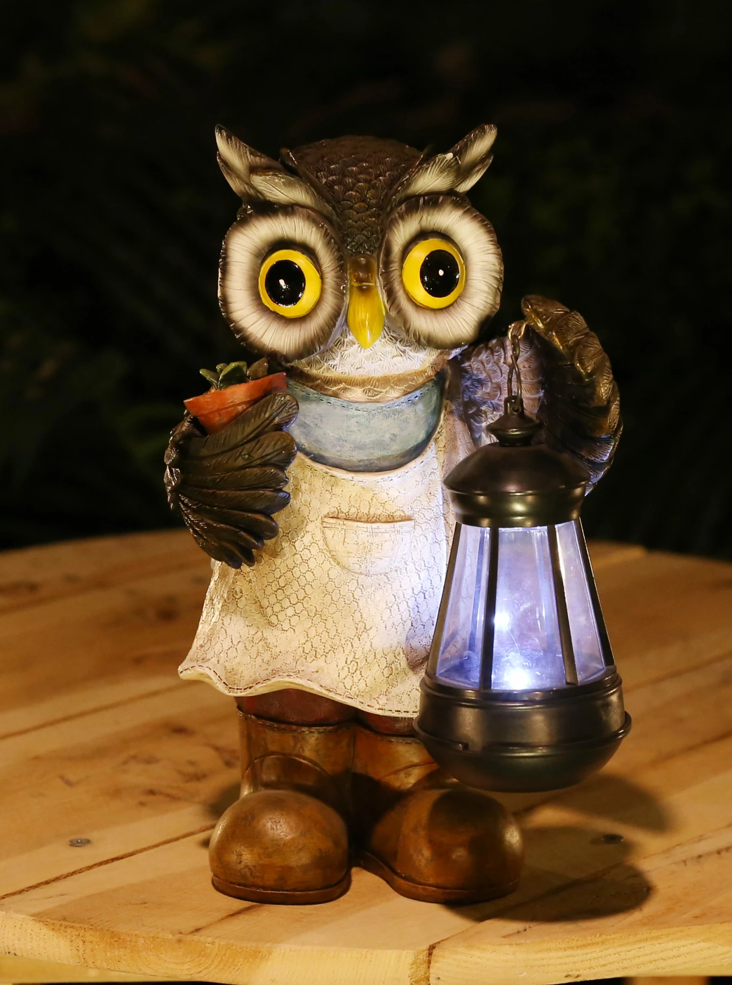 Assorted Alpine Solar Owl Holding Pot with LED Lantern SLL1358SLR 3 Assorted Alpine Solar Owl Holding Pot with LED Lantern SLL1358SLR