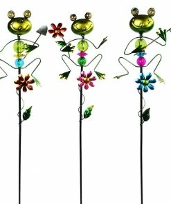 Alpine Fun Frog Metal & Glass Stakes - LJJ1024A - Garden Accessories