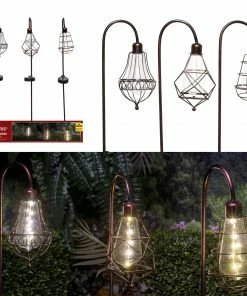 Alpine Assorted Solar Metallic Edison Bulb Stakes with LEDs QLP875A - Garden Accessories