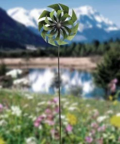 Alpine 72 inch Green Metal Windmill Garden Stake NCY244 - Garden Accessories