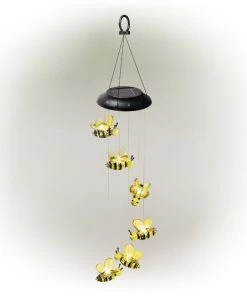 Alpine Solar Bee Mobile with Cool White LEDs - QLP832SLR - Garden Statues & Lawn Ornaments