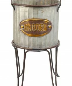 Alpine Metallic Outdoor Tin Can Flower Planter with Stand YHL166HH-S - Decorative Planters