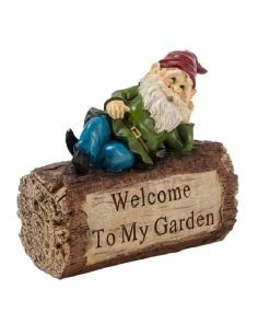 Alpine "Welcome to My Garden" Sign Gnome Statue - WAC200 - Garden Statues & Lawn Ornaments