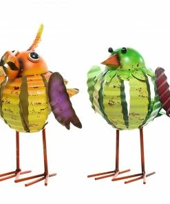 Alpine Assorted Green Blue Orange and Red Metal Bird Decor QEL406AHH - Bird Houses