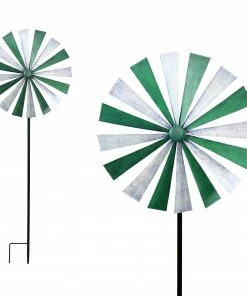 Alpine 72 inch Green and White Old Fashion Windmill Garden Stake IFF106L-GNWT - Garden Accessories