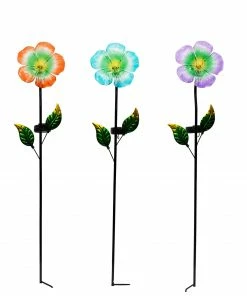 Alpine Assorted Solar Flower Garden Stake with LED Light RGG208A - Garden Accessories
