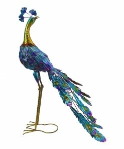 Alpine Graceful Metal Peacock Statue - JUM207 - Garden Accessories