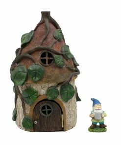 Alpine Vineyard Solar Fairy House with Vinnie Gnome Figurine WQA764A-SLR