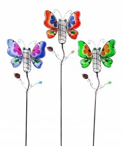 Alpine Assorted Butterfly Rain Gauge Garden Stake LJJ428A - Water Features