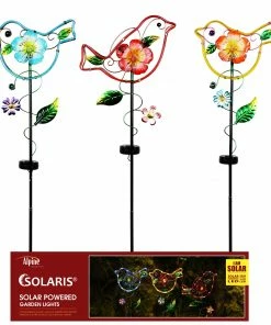 Alpine Assorted Solar Bird On Flower Stakes with LED Lights RGG298A - Garden Accessories