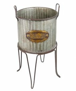 Alpine Metallic Garden Flower Can Planter with Stand YHL166HH-L - Water Features