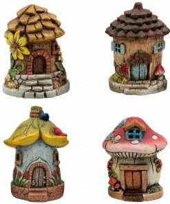 Alpine Assorted Fairy Mini Houses Decor WQA782ABB - Garden Accessories