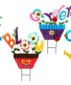 Alpine Assorted Metal Spring Watering Can Garden Stake QEL220ABB - Garden Accessories