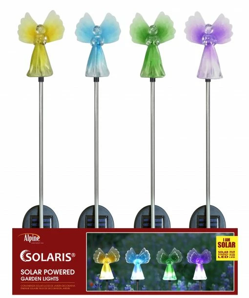 Assorted Alpine Solar Ascending Angel Stakes with LED Light RGG300ABB - Garden Accessories