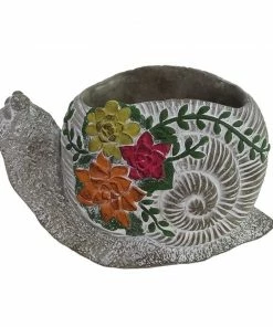 Alpine Gray Floral Snail Pot Planter - WGG442HH - Decorative Planters