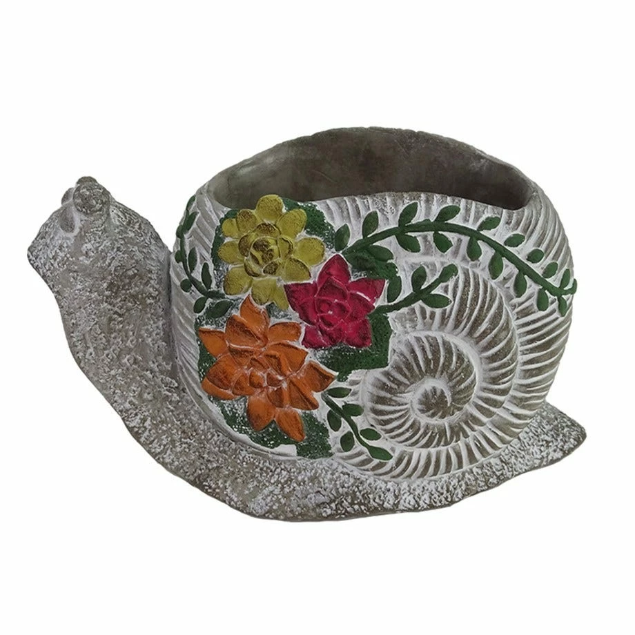 Alpine Gray Floral Snail Pot Planter - WGG442HH - Decorative Planters 3 Alpine Gray Floral Snail Pot Planter - WGG442HH - Decorative Planters