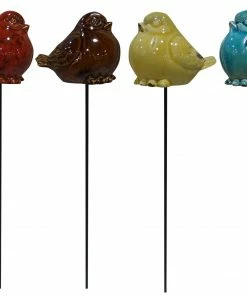 Alpine Assorted Ceramic Bird Stake KLL114ABB - Garden Accessories