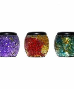 Alpine Assorted Solar Glass Mosaic Jar Lantern with White LED - SLC106A-12 - Garden Statues & Lawn Ornaments