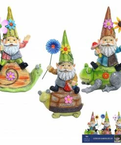 Alpine Assorted Gnomes Sitting on Animals Statuary WQA598AHH - Solar