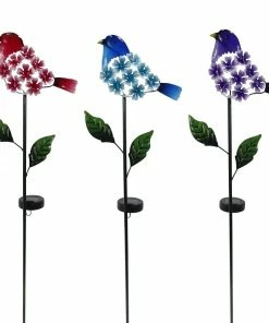 Alpine Solar Hydrangea Bird Stake - QLP1306A - Garden Accessories