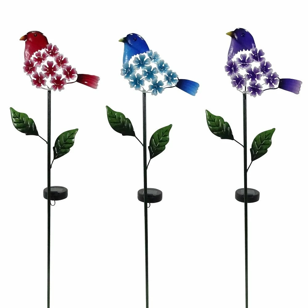 Alpine Solar Hydrangea Bird Stake - QLP1306A - Garden Accessories 3 Alpine Solar Hydrangea Bird Stake - QLP1306A - Garden Accessories