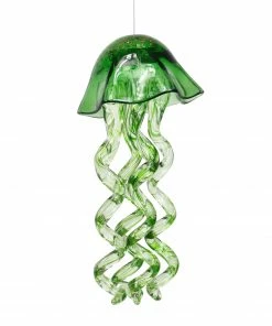 Alpine Handmade Exotic Hanging Green Glass Jellyfish Windchimes HTO122GN - Wind Chimes