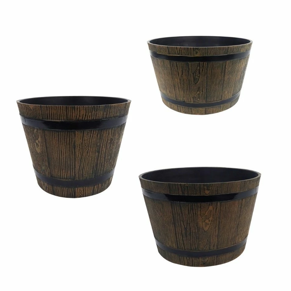 Alpine Brown Barrel Flower Pot Planter - Set of 3 - HUP120A - Decorative Planters 3 Alpine Brown Barrel Flower Pot Planter - Set of 3 - HUP120A - Decorative Planters