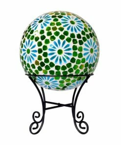 Alpine Jumbo Green and Blue Mosaic Floral LED Gazing Globe with Stand - HMD157A - Garden Accessories