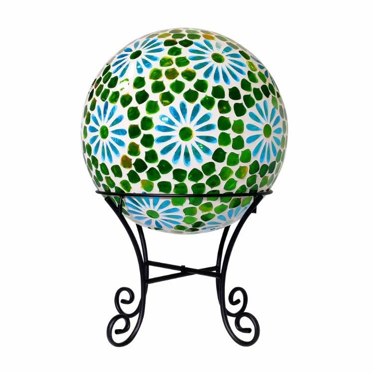 Alpine Jumbo Green and Blue Mosaic Floral LED Gazing Globe with Stand - HMD157A - Garden Accessories 3 Alpine Jumbo Green and Blue Mosaic Floral LED Gazing Globe with Stand - HMD157A - Garden Accessories