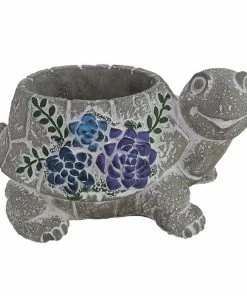Alpine Gray Floral Turtle Pot Planter - WGG440HH - Decorative Planters