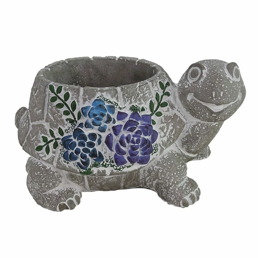 Alpine Gray Floral Turtle Pot Planter - WGG440HH - Decorative Planters 3 Alpine Gray Floral Turtle Pot Planter - WGG440HH - Decorative Planters