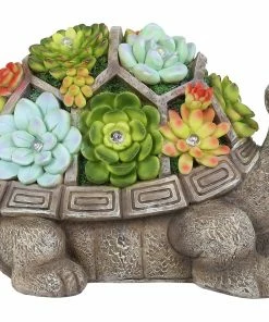 Assorted Alpine Solar Polyresin Turtle with Flower SLL1882SLR