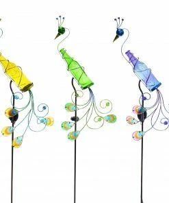 Alpine Assorted Solar Peacock Bottle Garden Stakes KPP494A