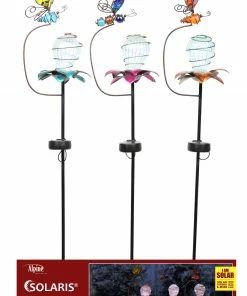 Alpine Assorted Solar Butterfly Floral Glass Bulb Garden Stake RGG246A - Garden Accessories