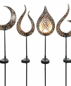 Alpine Assorted Solar Gold Metal Flam Garden Stake with LED Light SLL1988A